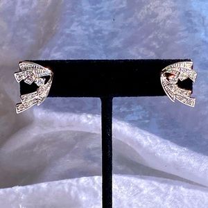 Jacqueline Kennedy JBK Clear Crystal Rhinestone Two Tone Earrings
